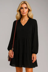 Chiffon Langarm V-Ausschnitt A- Linie Original Kleid