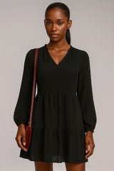 Chiffon Langarm V-Ausschnitt A- Linie Original Kleid