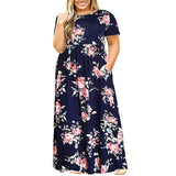 Lovemi - Große Größen Kleid Damen Sommer Große Größen Kurzarm Druck Verschleißfestes Langes Kleid Übergröße Fat MM Damen Kleidung Maxikleid