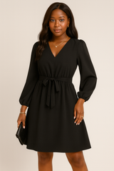 Herbst und Winter Europäische und Amerikanische Damenbekleidung Langärmliges Kleines V-Ausschnitt Spitzenkleid