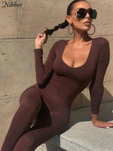 Lovemi -  Nibber Basic Bodycon Jumpsuit For Women‘s Clothing Casual Brown Fitness Rompers 2023 Y2K Playsuit Activity Streetwear Overalls