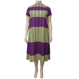 Lovemi - CM YAYA Lockere Kleider für Damen in Übergröße, zweifarbig, Patchwork, wadenlanges O-Ausschnitt, kurze Ärmel, lässiges, gerades Kleid 2021
