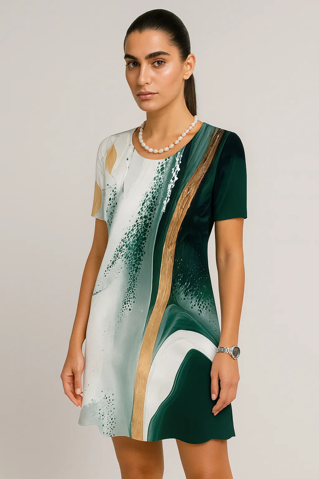 Kleider Vintage Textured Print Kurzärmelig