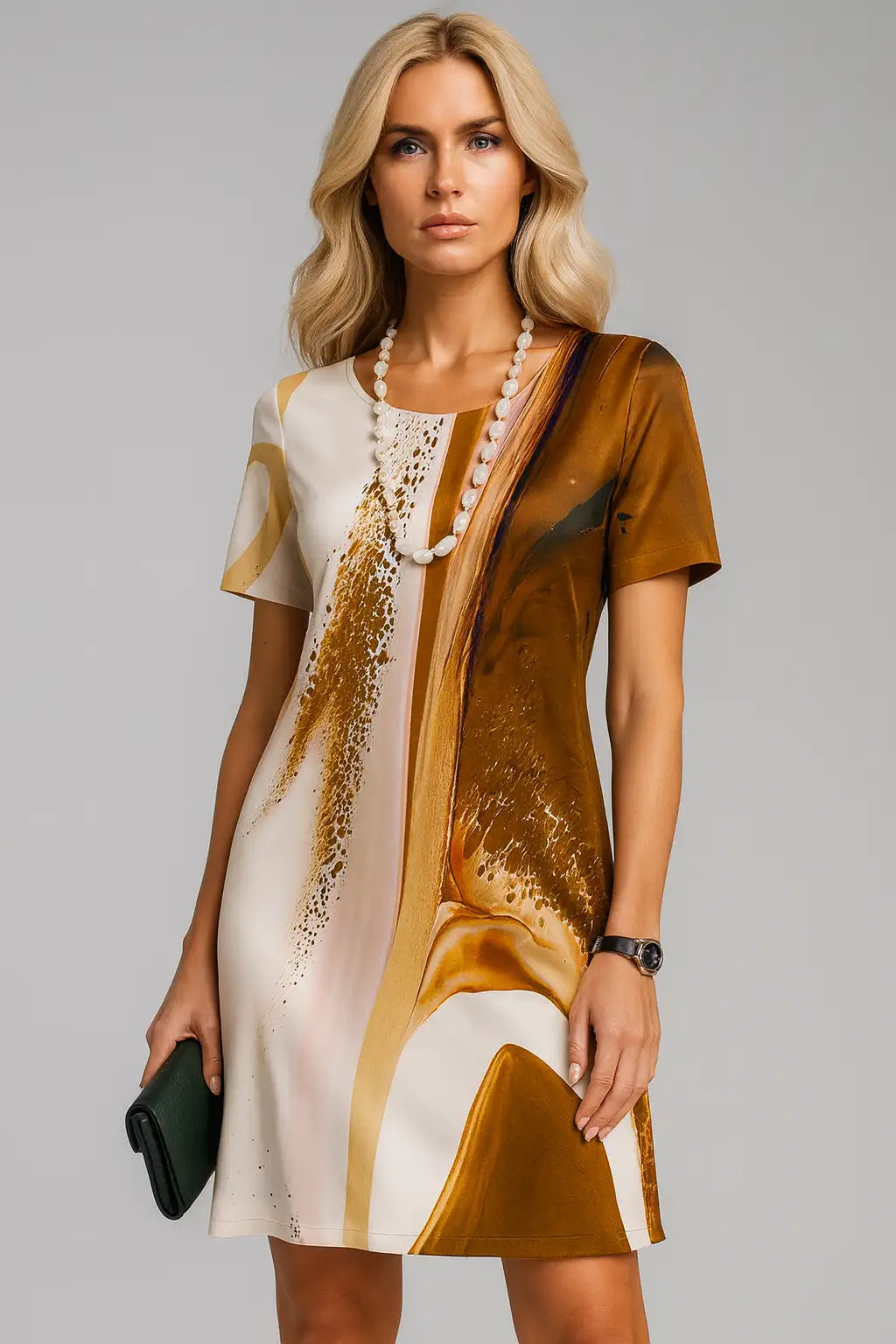 Kleider Vintage Textured Print Kurzärmelig