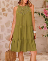 Lovemi - Sommer Neckholder-A-Linien-Kleid mit Blumen-Hohlspitzen-Design, lässige, lockere Urlaubs- und Strandkleider für Damen