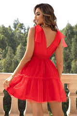 V-Neck Shoulder Detail Mesh Dress-12