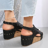 Lovemi -  Summer Chunky Wedges Sandals Fashion Sequins Velcro Shoes Women