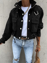 Women's New Motorcycle Jacket Coat Crop Top