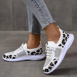 Lovemi - Weiße Schuhe Frauen Leopard Print Lace-up Sneakers Sport