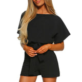 Women's Round Neck Short-sleeved Lace-up Jumpsuit