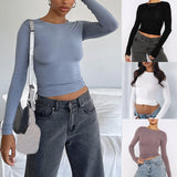Lovemi -  Women's Clothing Fashion Slim Long-sleeved Pullovers Tops Solid Causal Fit Shirts