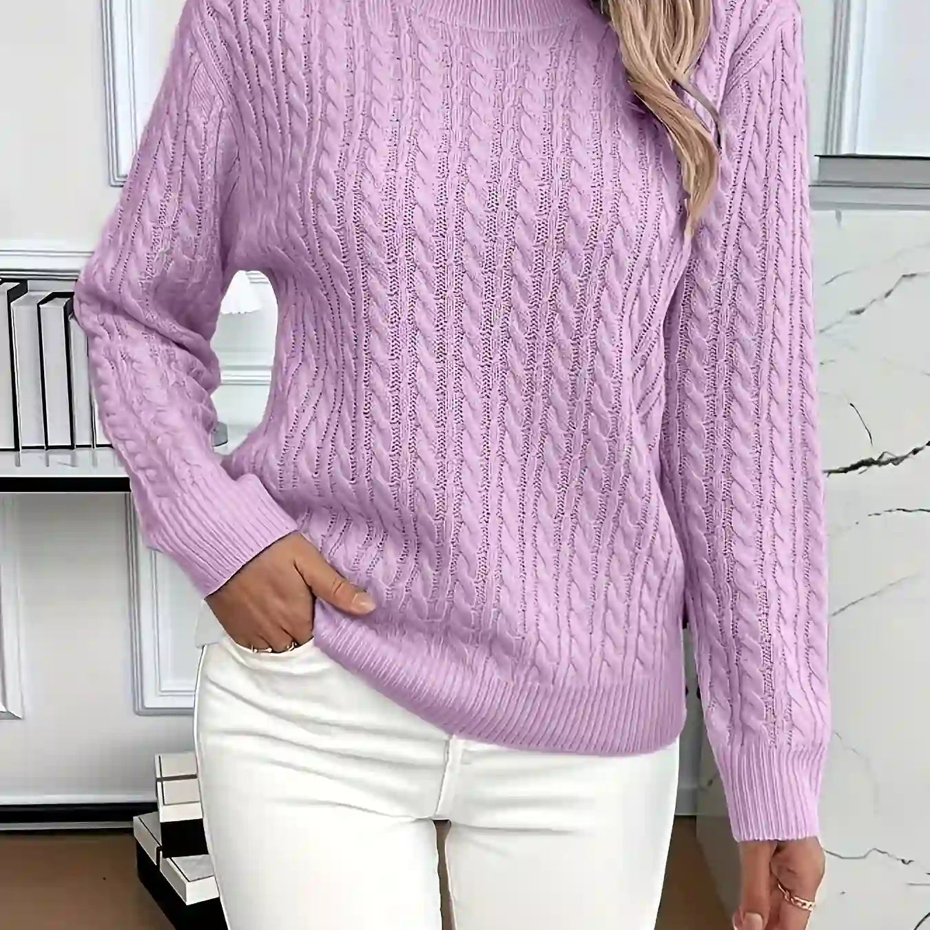 Women’s cable-knit sweater – soft crewneck pullover for everyday wear
