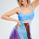 Lovemi - Modisches Kleid mit Strumpfhaltern auf der Rückseite, sexy U-Ausschnitt, farblich abgesetzter A-Linien-Rock