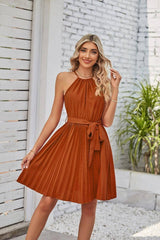 Lovemi - Neckholder-Kleid ohne Träger für Damen, einfarbiger Faltenrock, Sommerkleid für den Strand