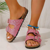 Sandales à Double boucle pour femmes, chaussures de plage à paillettes, pantoufles de loisirs d'été en plein air, nouvelle mode