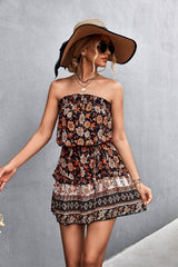 Lovemi - Trägerloses Kleid für Damen im Bohemian-Stil mit Blumendruck, Sommer-/Strandkleid