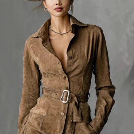 Women's Long-sleeved Blouse Dress With Belt