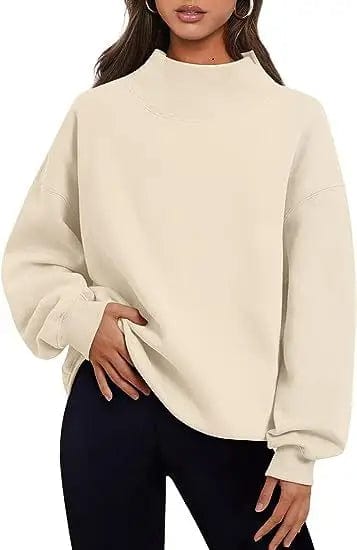 Cheky Apricot / S Pullover Sweatshirt Solid Color Loose Tops Round Neck Hoodie Women Thick Clothing