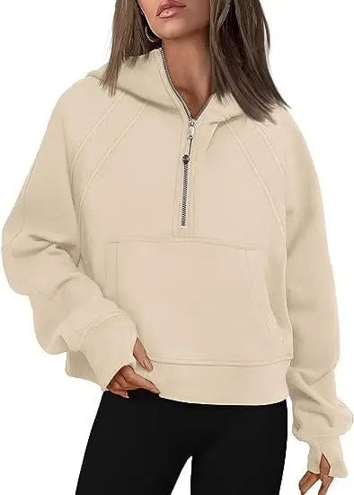 Cheky Beige / S Zipper Hoodies Sweatshirts With Pocket Loose Sport Tops Long Sleeve Pullover Sweaters Winter Fall Outfits Women Clothing
