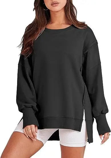 Cheky Black / S Solid Oversized Sweatshirt Crew Neck Long Sleeve Pullover Hoodies Tops Fashion Fall Women Clothes