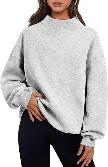 Cheky Light Grey / S Pullover Sweatshirt Solid Color Loose Tops Round Neck Hoodie Women Thick Clothing