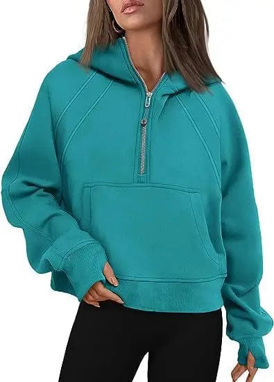 Cheky Ocean Green / S Zipper Hoodies Sweatshirts With Pocket Loose Sport Tops Long Sleeve Pullover Sweaters Winter Fall Outfits Women Clothing