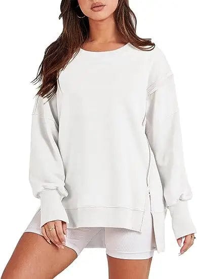 Cheky White / S Solid Oversized Sweatshirt Crew Neck Long Sleeve Pullover Hoodies Tops Fashion Fall Women Clothes
