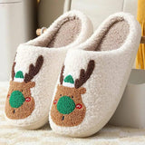 Christmas Shoes Winter Home Slippers Elk Soft Cozy Bedroom-Green-8