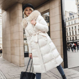 Chic Fur-Hooded Winter Belted Coat