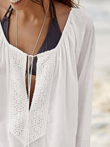 Lace Detail Tie Neck Three-Quarter Sleeve Cover Up-2