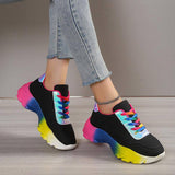 Lovemi - Sportschuhe im INS-Stil in Regenbogenfarben für Damen, dicke Sohle, Schnür-Sneaker, modisch, lässig, leichte Lauf- und Wanderschuhe