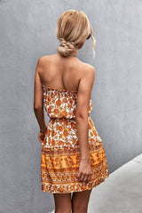 Lovemi - Trägerloses Kleid für Damen im Bohemian-Stil mit Blumendruck, Sommer-/Strandkleid