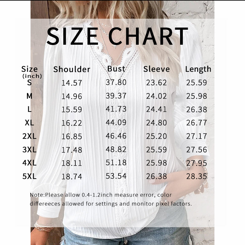 Lace Trim V-Neck Puff Sleeve Blouse