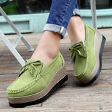 Lovemi - Schuhe mit Quasten-Schleifen-Design für Damen, modische Keilabsatzschuhe mit dicker Sohle, lässige Slipper in Volltonfarbe