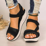 Lovemi - Sport-Sandalen mit Klettverschluss, Keilabsatz und Farbblockierung, atmungsaktive Mesh-Schuhe, Sommer-Sandalen mit Fischmaul für Damen
