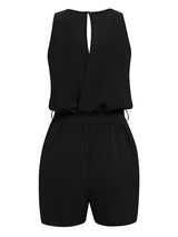 Lovemi - Lässiger Jumpsuit mit Spitze, V-Ausschnitt, ärmellose Oberteile, Shorts zum Binden, Sommer-Strandkleidung
