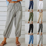 Lovemi - Damen Hose mit Kordelzug, Frühlings- und Sommerhose aus Baumwolle und Leinen mit Taschen und Knopf