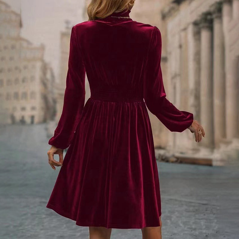 Velvet Mock Neck Midi Dress
