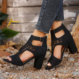 Chaussures romaines creuses à talons carrés hauts avec fermeture éclair à l'arrière, sandales d'été à la mode pour femmes, nouvelle collection