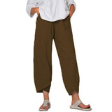 Lovemi - Weite Hose aus Baumwolle und Leinen, einfarbig, hohe Taille, lockere Freizeithose für Damen