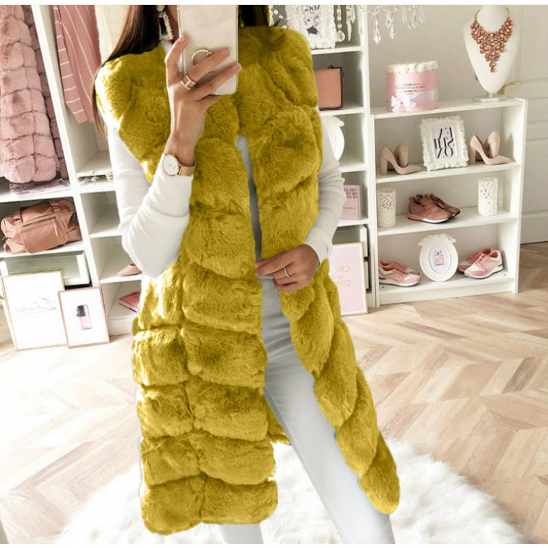 Faux Fur Long Vest Puffer Coat