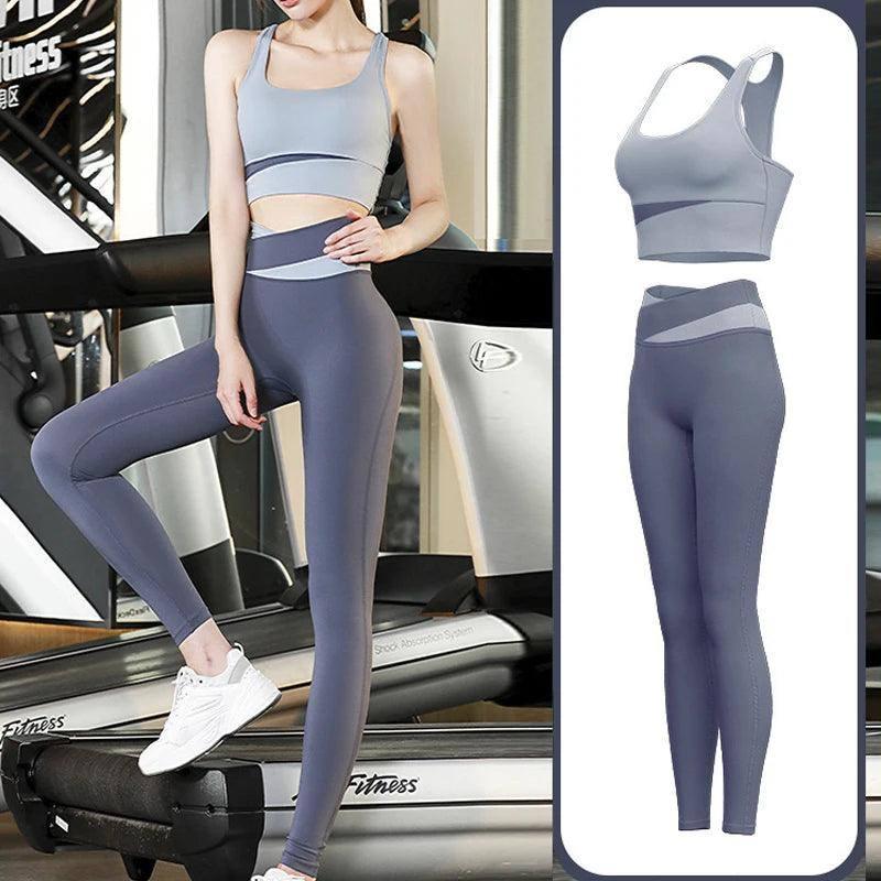 High Waist Yoga Set Lady Gym Suit Sport Set Shockproof Sport-Blue-1