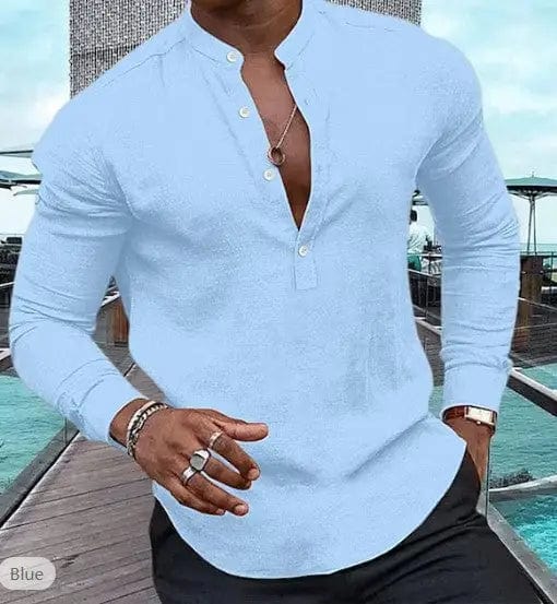 LOVEMI  0 Blue / S Lovemi -  Men's Shirt Casual Long Sleeve Solid Color Cotton Linen Henley Top
