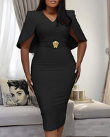 LOVEMI  0 Cape Style Short-sleeved Tight Professional Dress