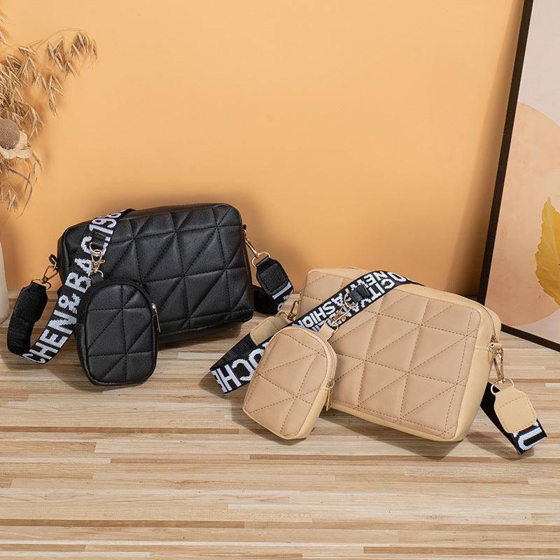 2Pcs Rhombus Shoulder Bag With Wallet Letter Print Wide Shoulder Strap Small Square Bag Large Capacity Cell Phone Crossbody Bags-5