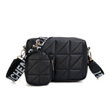 2Pcs Rhombus Shoulder Bag With Wallet Letter Print Wide-Black-9