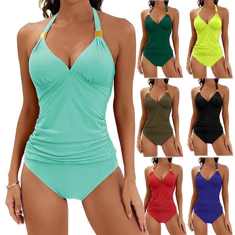 2pcs Solid Color Halter Neck Bikini Beach Fashion Sexy V-1