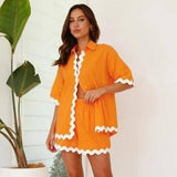 2Pcs Summer Shirt Suit With Short-sleeved V-neck Shirt And-4