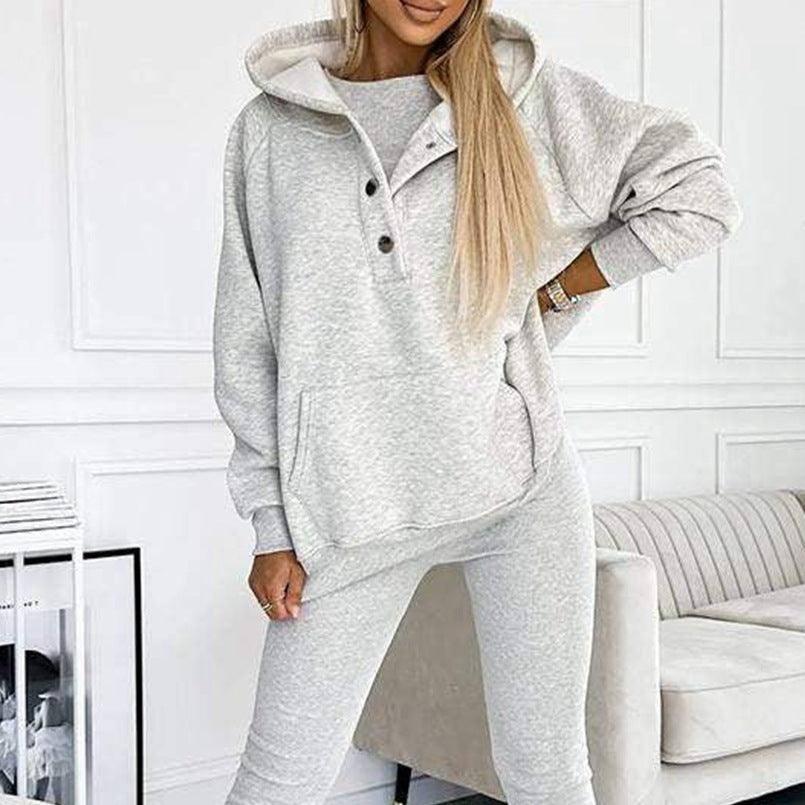 3pcs Women's Sports Suit Loose Hooded Pockets Sweatshirt And-10