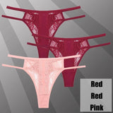 3Pcs/Set Lace Hollow Out Thongs Women Panties Low Waist-21